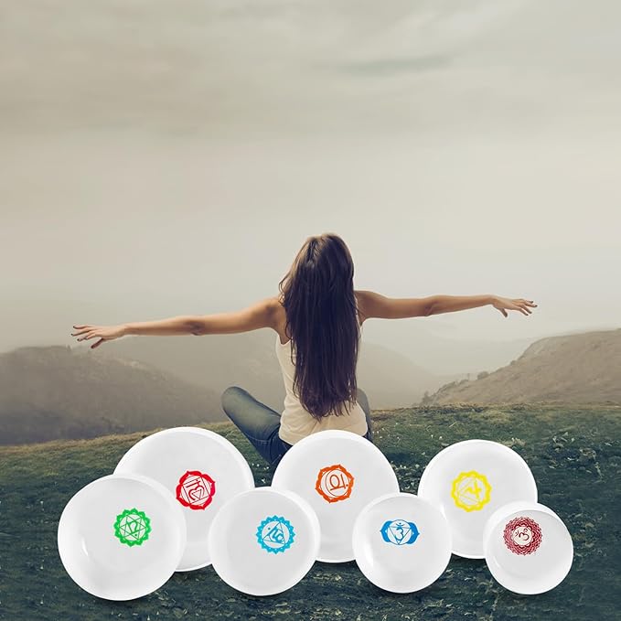 Kresec 432Hz 6-12 Inch Chakra Tuned Quartz Crystal Singing Bowl Set of 7 Multicolored Sound Healing Bowls for Meditation, Yoga & Reiki with Padded Case, Suede Mallets & O-Ring 7 Chakra Colors