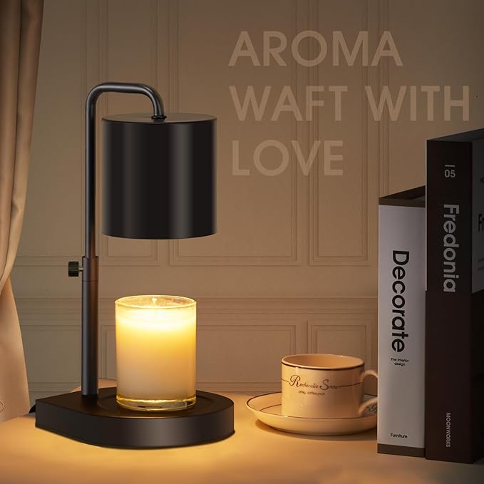 Candle Warmer Lamp Adjustable Height Dimmable with Timer Large Jar Candles Compatible - No Flame Scented Wax Warmer with 2 Bulbs - Mothers Day Gift - Black