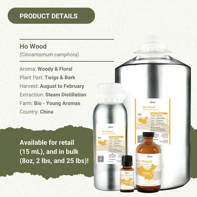 Ho Wood Essential Oil Direct from Malagassi - Ho Wood Essential Oil for Diffusers, Candle-Making, Soap-Making, Aromatherapy, for Skin and Hair (8oz)