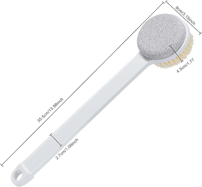 2 Pcs Pumice Stone for Feet and Body Brush with Long Handle, Hard Skin Callus Remover, 2 in 1 Foot Scrubber, Back Scrubber for Shower Deep Cleansing and Exfoliating (Straight)