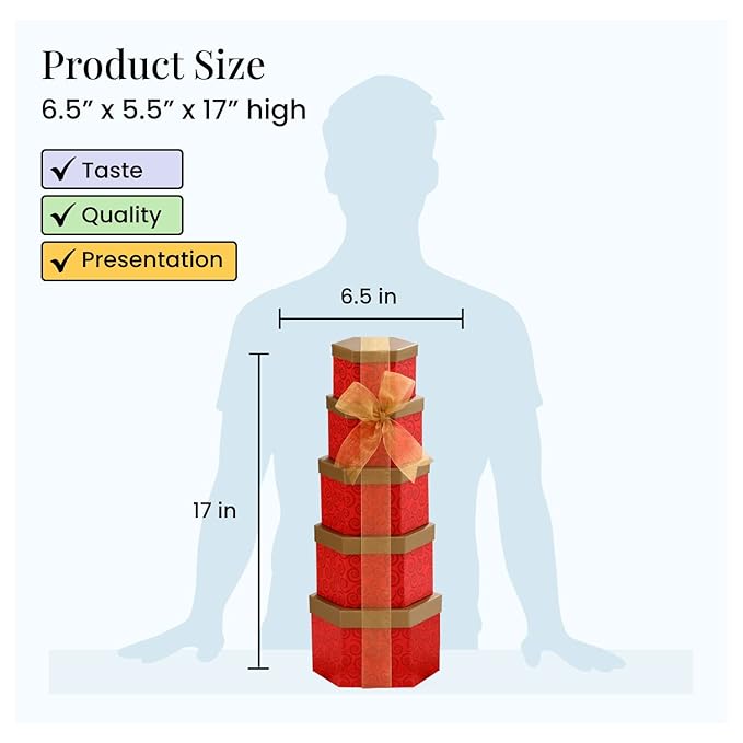 Broadway Basketeers Snacks and Sweets Ruby Red Gift Basket Tower, Anniversary, Birthday, Thinking of You for Women, Mom, Step-Mother, Wife, Girlfriend, Her or Him