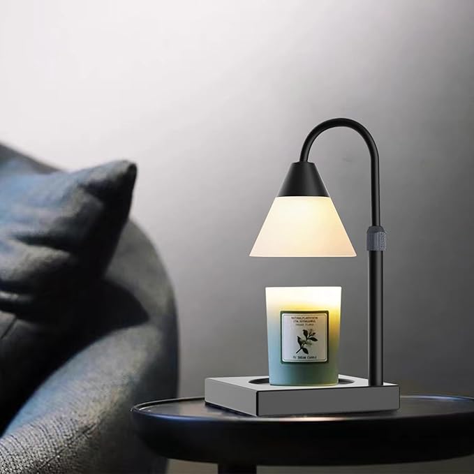 Candle Warmer Lamp, Dimmable Metal Candle Lamp Warmer Height Adjustable, Compatible with Candle and 3 Wick Large Jars Scented Wax for Home Decor (Glass-Black)