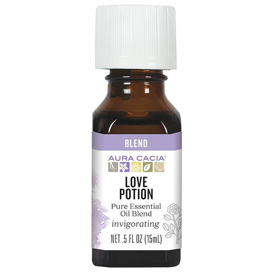 Aura Cacia Love Potion Essential Oil Blend | Romantic Aromatherapy with Jasmine, Ylang-Ylang, Sandalwood, Patchouli, Mandarin, Lemon, Cardamom, Vetiver | 0.5 Fl Oz (Pack of 1)