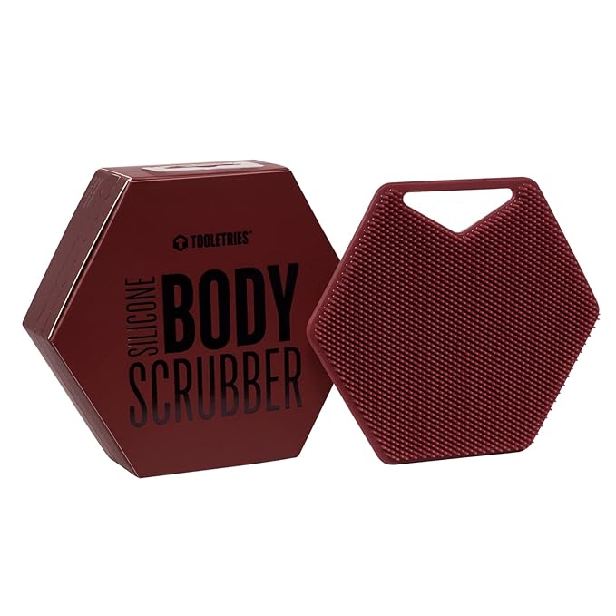 Tooletries Body Scrubber - Silicone Exfoliating Scrubber - Bathroom & Shower Accessory for Durable, Long Lasting Body Wash for Men - Burgundy