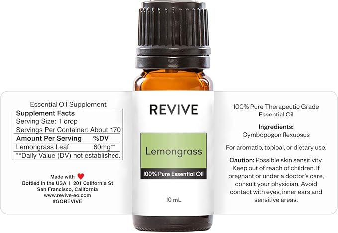 Lemongrass Essential Oil by Revive Essential Oils - 100% Pure Therapeutic Grade, for Diffuser, Humidifier, Massage, Aromatherapy, Skin & Hair Care