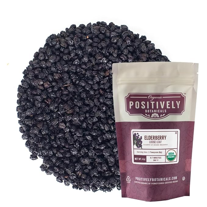 Organic Positively Botanicals Company, Elderberry, Herbal Tea Loose Leaf Botanical, 4 Ounce