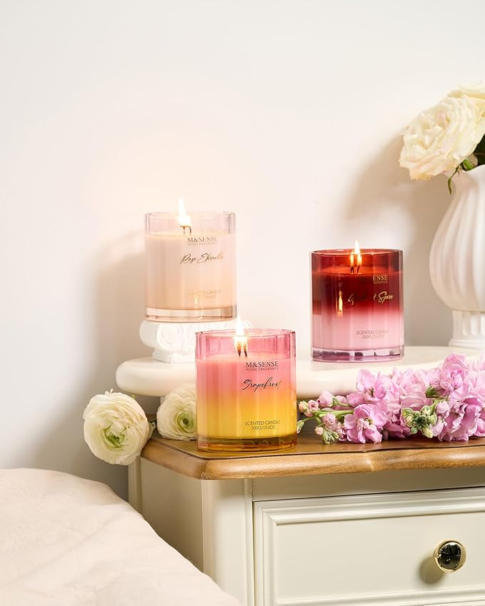 M&SENSE Rose Scented Candles for Home - 10.6oz 60 Hours Burn Natural Soy Wax Flower Scent for Girlfriend, Aromatherapy Candle for Relaxing Meditation Yoga Spa