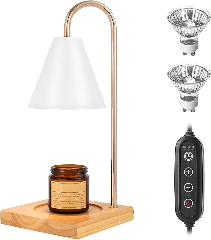 Dimmable Candle Warmer with Timer - White Nightstand Lamp for Bedroom (2 Wax Warmer Bulbs)