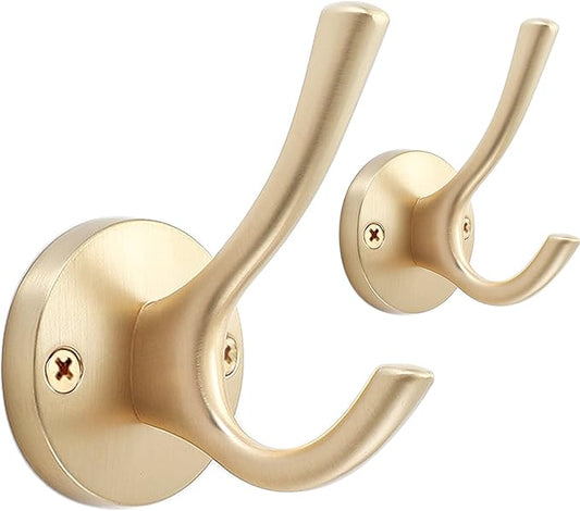 Gold Coat Hooks for Wall, 2 Pack Heavy Duty Towel Robe Hooks, Hats Hooks for Entryway Cubicle Closet Mudroom Bathroom Garage