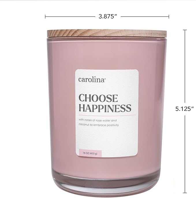 Carolina Choose Happiness 16 oz Scented Candle, 2 Wick Wellness Relaxing Candle, 60H Burn Time, Ideal for Creating a Welcoming Home - Made in The USA