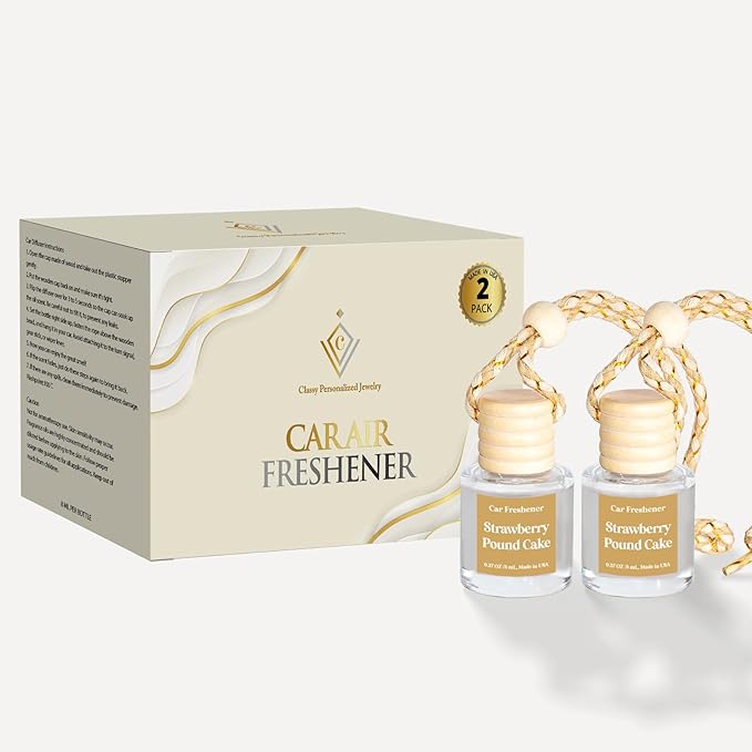 Car Air Freshener Hanging, Essential Oil Diffuser for Car, Strawberry Pound Cake Car Air Freshener Cute, Long Lasting Air Freshener for Car, Air Fresheners for Women,Made in USA