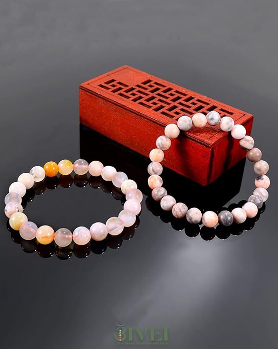 Bivei Natural Gemstone Semi Precious Healing Crystals Handmade Stretchy Round Beads Bracelet, Enhance Positive Energy