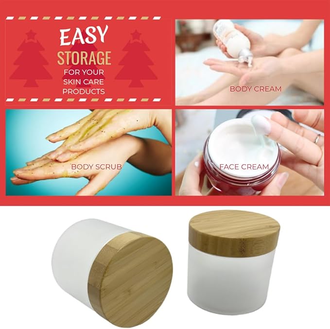 Empty Bamboo Lid Jar 16oz/500g,Refilable Plastic Round Cosmetic Containers for Powder,Body Butter,Cream,Lotion,Wide Mouth Makeup Sample Storage Pot Dispenser(Frost)