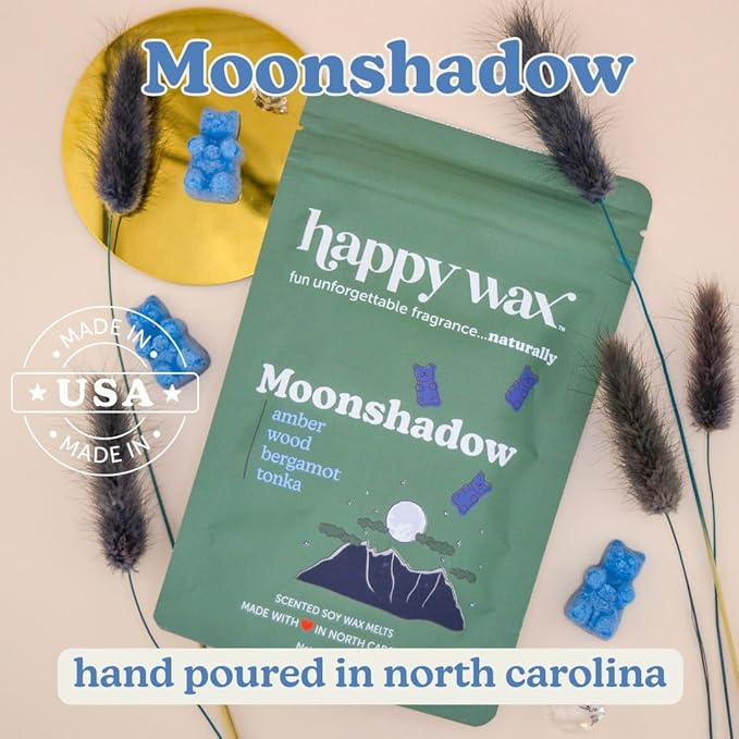 Happy Wax Moonshadow Scented Bear Wax Melts - Natural Strong Scented Woodsy Wax Melts Infused w/Essential Oils - Non Toxic Wax Melt & Pet Safe Wax Melts - (8 oz Pouch)