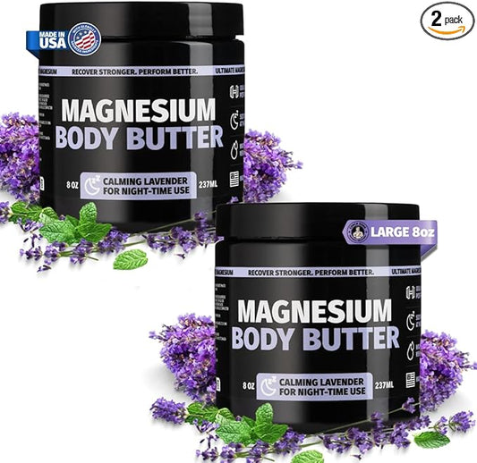 Coach Soak 2-Pack Nighttime Magnesium Body Butter, Thick Cream with High Magnesium Concentration, Soothes Muscles Overnight, Shea Butter, Almond Oil & Lavender, Large Size (Total of 16oz)