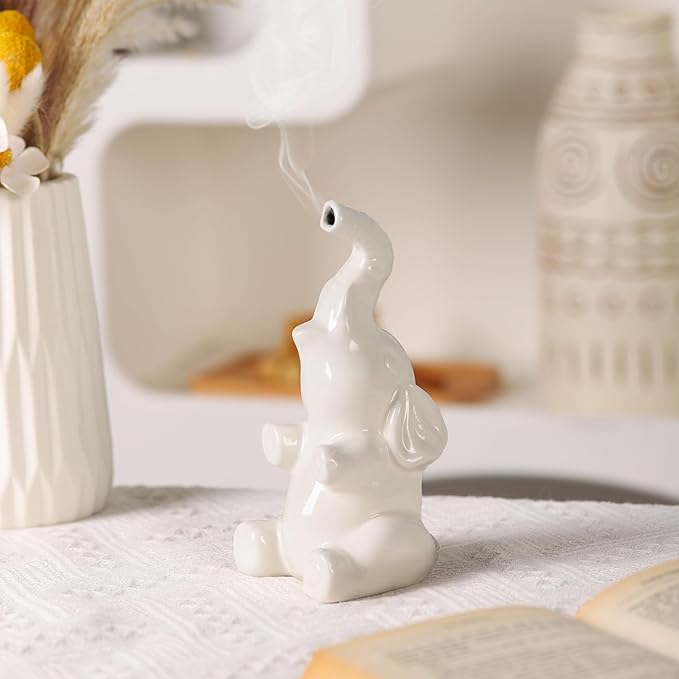 Potiera Small Cute Elephant Incense Holder, Handmade Ceramic Palo Santo and Cone Incense Burner for Meditation Home Decor, Mother's Day Elephant Gifts for Women, Christmas Birthday Gift for Mom Dad