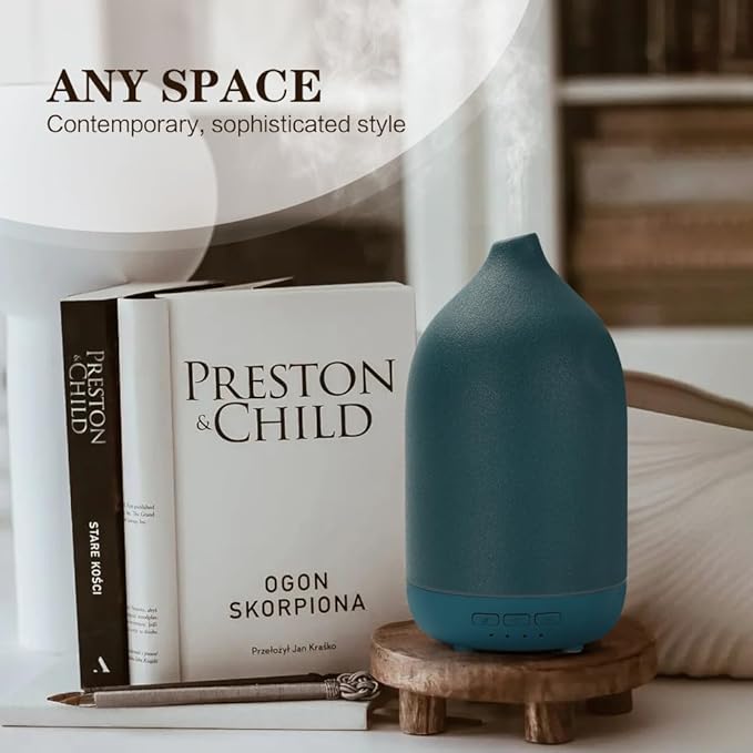 Essential Oil Diffusers, Aromatherapy Diffuser for Essential Oils, 100ml Ceramic Oil Diffusers for Large Room - 5 Timers, Warm Ambient Light, Auto-Off