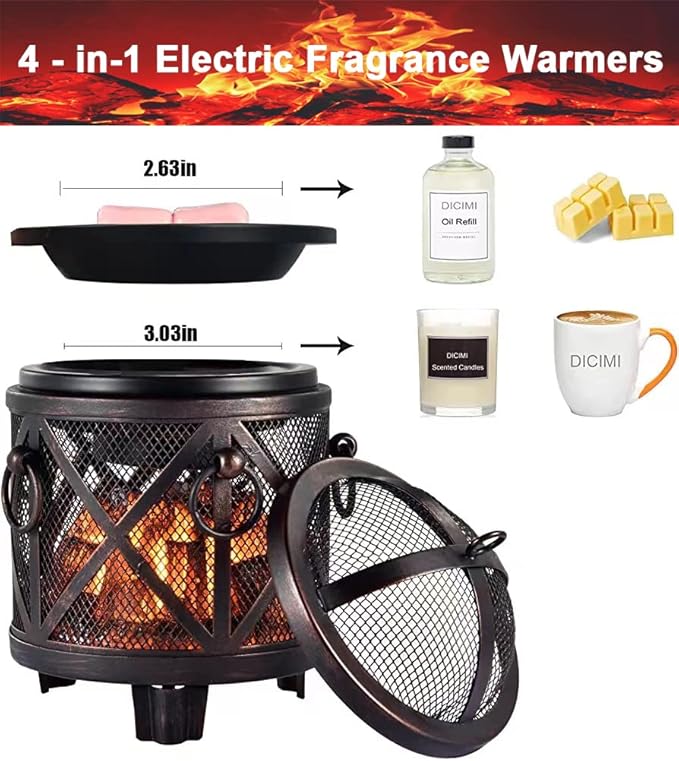 Dicimi Wax Melt Warmer,4-in-1 Electric Wax Melter,Oil Burner,Fireplace Wax Warmers, for Home Office Bedroom Aromatherapy Present and Decorations (Bronze, Fireplace Stove)