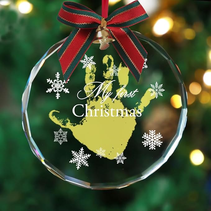 Stylor Baby's First Christmas DIY Handprint Ornament - Crystal Glass Keepsake 2025, for Newborn Boy or Girl, My 1st Xmas Tree Hanging Decoration (Snowflake)