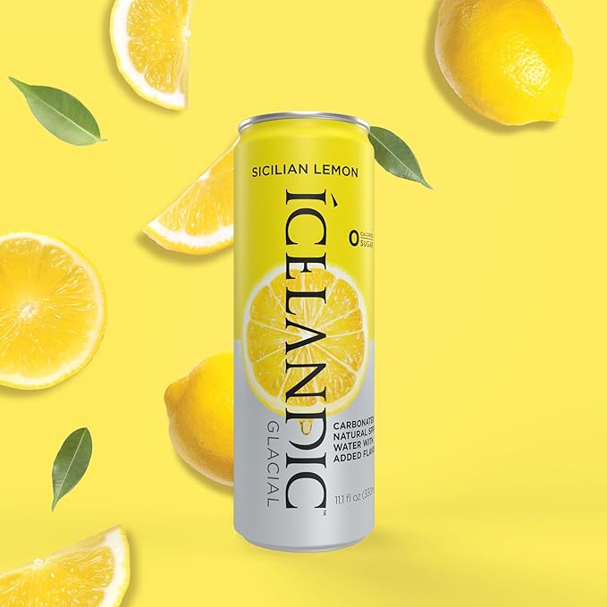Icelandic Glacial Sparkling Water, Sicilian Lemon, 330 ml / 11.1 Fl Oz Cans (Pack of 10)