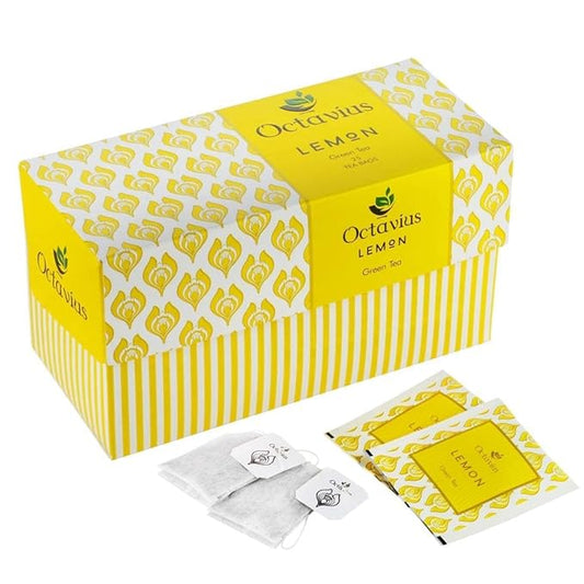 Octavius Lemon Green Tea Bags | Strong Indian CTC Tea | Rich & Malty Flavor | Premium Green Tea for Morning Energy | English Breakfast Style | 30 Tea Bags Pack
