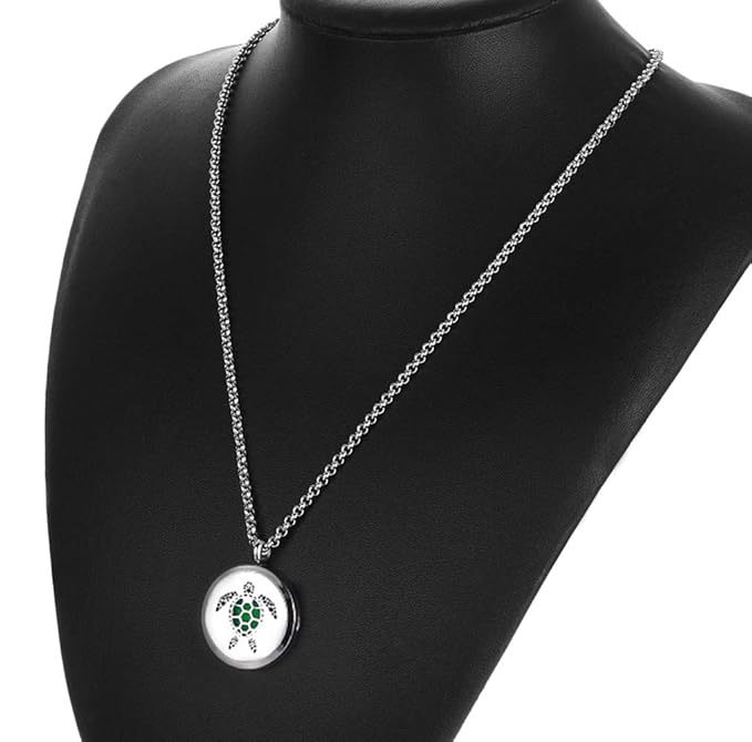 Essential Oil Diffuser Necklace, Aromatherapy Stainless Steel Turtle Chain Pendant Locket Jewelry for Men Women