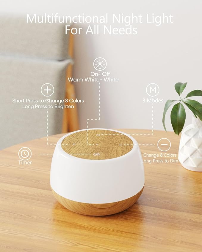 Kids Night Light Touch, Rechargeable Bedside Lamp Stepless Dimmable, 3 Modes & 9 Colors Changing, Portable Touch Table Lamp with Timing & Memory, Soft Eye Caring Night Lamp for Adults