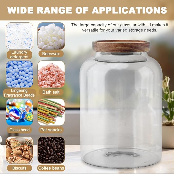 74 oz Glass Bath Salt Jar, Bath Salt Container with Wooden Lid& Scoop, Bathroom Organizers, Airtight Storage Bathtub Accessories for Women