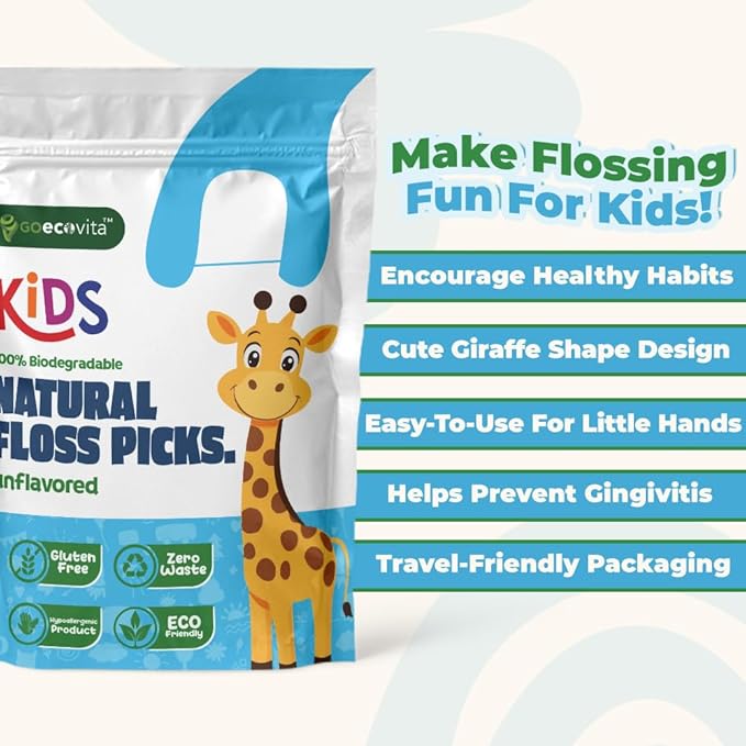 Unflavored Biodegradable Kids Flossers - Dental Floss Picks for Children | Fluoride & Plastic-Free | Colorful & Fun Animal Floss Sticks | Eco Friendly, Vegan, Natural (200 Pack)