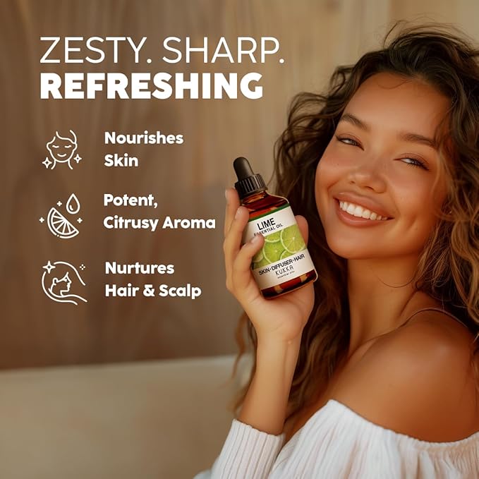 KUKKA Lime Essential Oils - 4 Fl Oz - for Hair, Skin, Diffuser, Aromatherapy & DIY Soap Making Scent