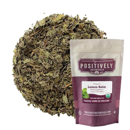 Organic Positively Botanicals Company, Lemon Balm, Herbal Tea Loose Leaf Botanical, 4 Ounce