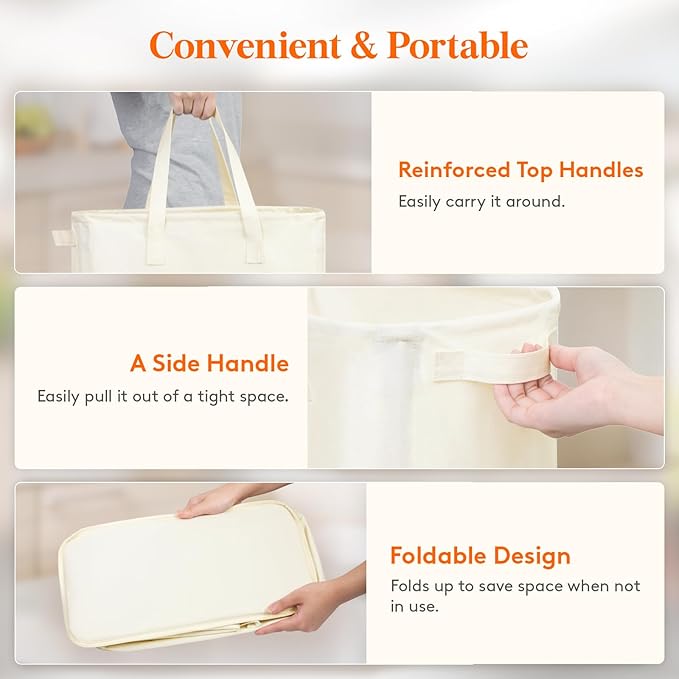 Lifewit 2 Pack Slim Laundry Hamper, Collapsible Narrow Laundry Basket, Small Tall Dirty Clothes Hampers with Handles for Bathroom Bedroom College Dorm, White, 65L