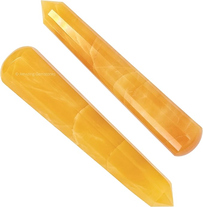 Amazing Gemstone Yellow Aventurine Crystal Wand Massage Stick - Pelvic Wand Gua Sha for Adults - Crystals and Healing Stones Massage Wands for Adults Gifts (Pointed)