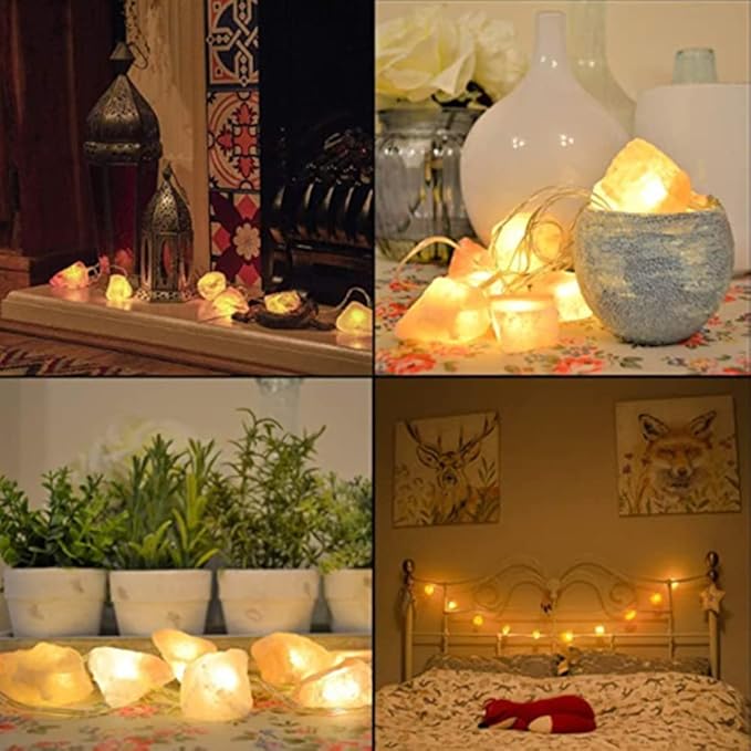 Fantasee Himalayan Salt String Light, Natural Hand Carved Salt Crystal Light Release Negative Ions for Bedroom, Living Room, Office, Home Deco, Yoga, Night Light, Gift (6.6ft 10led)