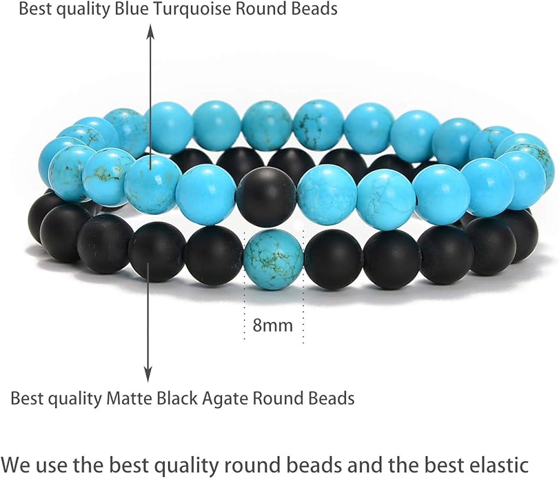 AD Beads 2Pcs His & Hers Distance Beads Bracelets Elastic Natural Stone Yoga Bracelet