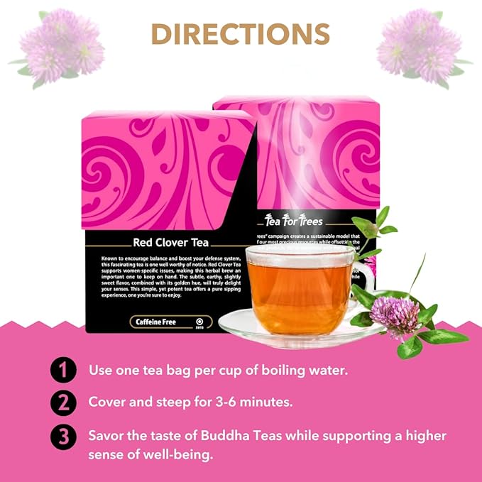Buddha Teas - Red Clover Flower Tea - Organic Herbal Tea - For Women’s Health - Balance & Boost - Caffeine Free - 100% Kosher & Non-GMO - 18 Tea Bags (Pack of 3)