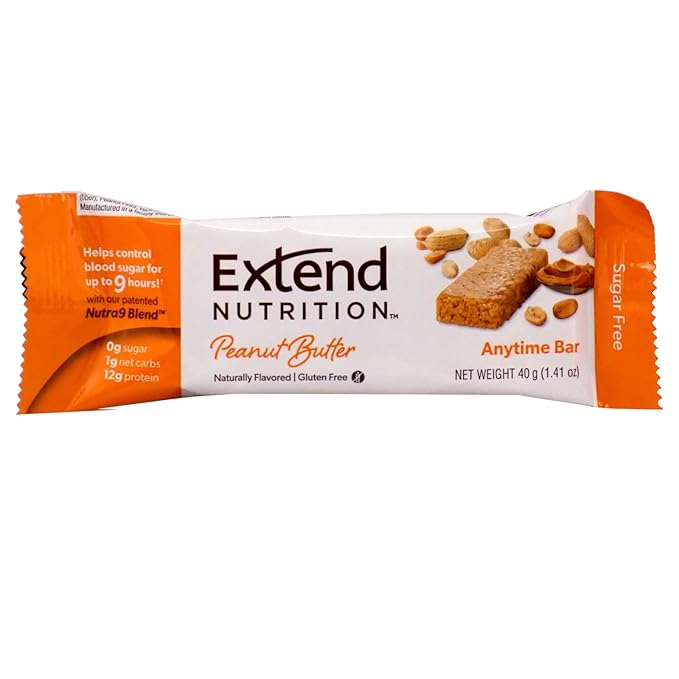 Extend Sugar Free Protein Bars, Perfect Diabetic Snacks, High Protein and Fiber, Hunger Control & Steady Energy, Low Carb, Keto Friendly (Peanut Butter)