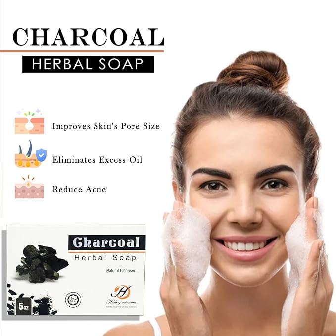 HERBOGANIC Charcoal Herbal Soap | Pack of 6 of 5oz soap Bar | Ideal for Men and Women, Soothing and Nourishing Soap for Moisturization