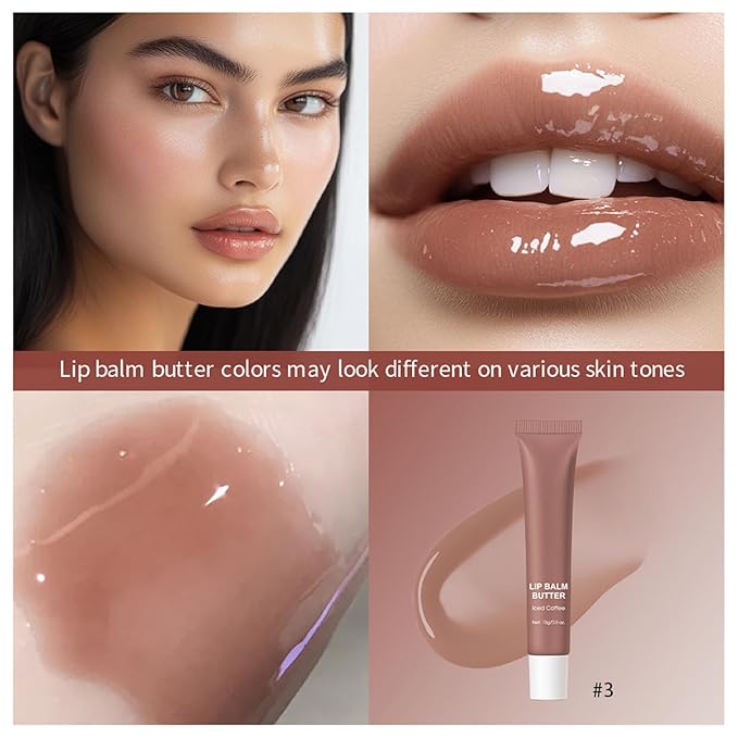 Butter Lip Balm, Nourishing And Hydrating Lip Gloss, Long-Lasting Moisturizing Non-Sticky Lip Tint, Soothes And Softens Dry Lips Natural Ingredient Lip Care (#3 Iced Coffee)