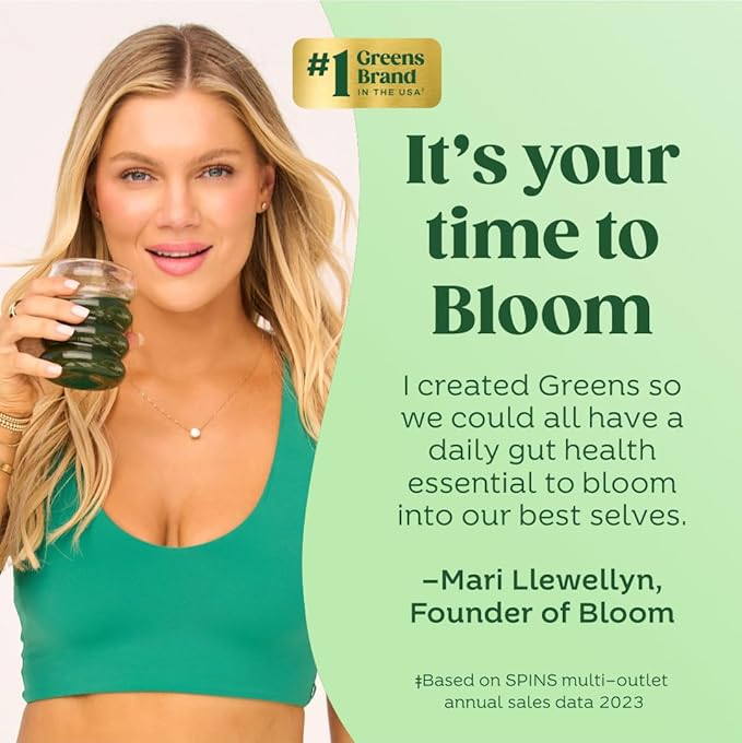 Bloom Nutrition Superfood Greens Powder, Digestive Enzymes with Probiotics and Prebiotics, Gut Health, Bloating Relief for Women, Chlorella, Green Juice Mix with Beet Root Powder, 25 SVG, Peach