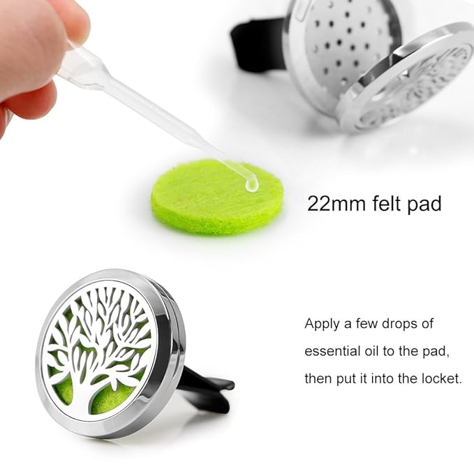 2PCS 30mm Car Aromatherapy Essential Oil Diffuser Stainless Steel Locket with Vent Clip 12 Felt Pads