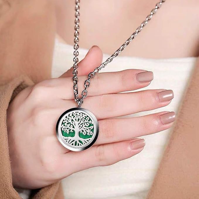 Aromatherapy Essential Oil Diffuser Necklace Tree of Life Pattern Stainless Steel Locket Pendant