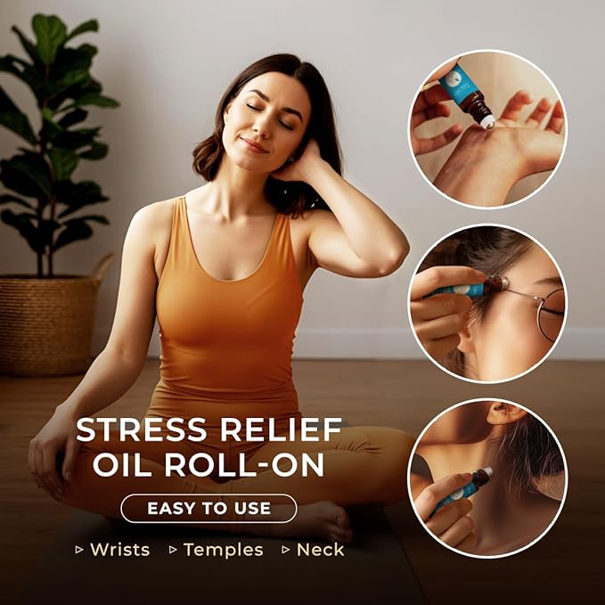 Gya Labs Stress Relief Essential Oil Roll On - 0.34 Fl Oz - Travel Size Roller for Camping, Skin, Aromatherapy Relief, Convenience