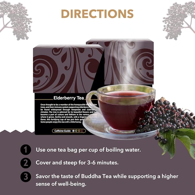 Buddha Teas - Organic Elderberry - Herbal Tea - For Health & Wellbeing - With Antioxidants & Minerals - Clean Ingredients - Caffeine Free - OU Kosher & Non-GMO - 18 Tea Bags (Pack of 1)