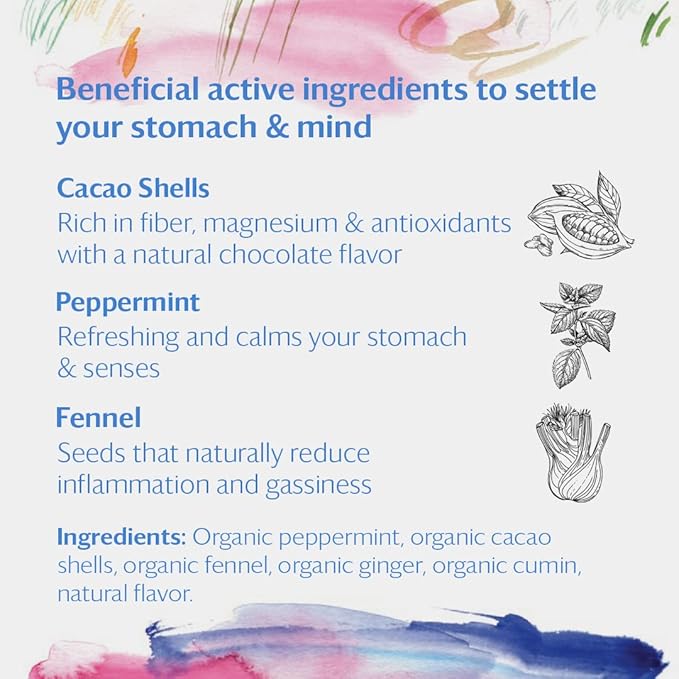 Grace Farms SETTLE Wellness Organic Tea Blend (16 Pyramid Sachets) | Peppermint Cacao | Relaxing and Digestive Support | Fairtrade and Kosher | Filled With Antioxidants and Stress-Relieving Herbs | Gives Back 100% of Profits