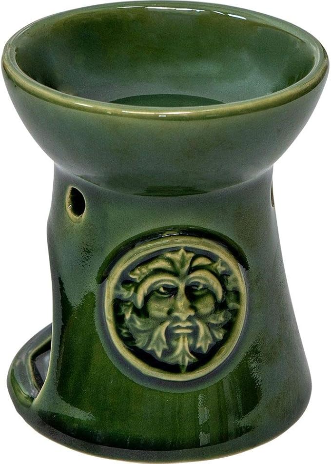 Ceramic Oil Burner - Essential Oil Aroma Diffuser, Aromatherapy Candle Tea-Light Holder (Green Man)