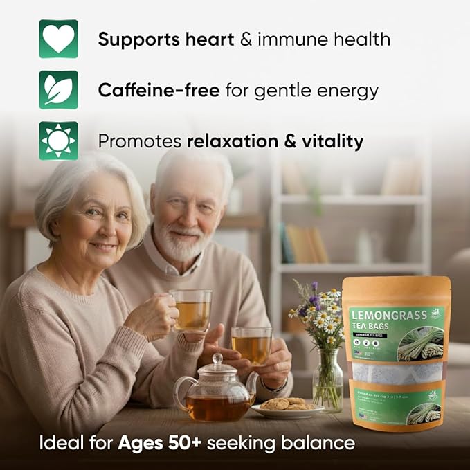 Lemongrass Tea Bags - 50 Bags (Premium Natural Pure Leaf Tea - 50 Count) Gluten-Free and Caffeine-Free Herbal tea for Relaxation, Wallness, Immune Support with Smooth Taste