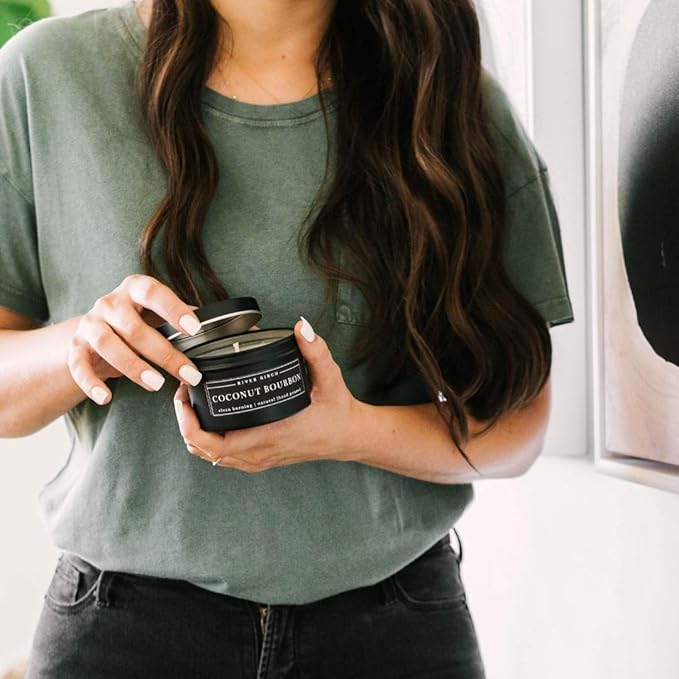 Coconut Bourbon Scented Candle | Incense Scented Candles for Men & Women | All-Natural Non-Toxic Soy Candles, Scented Candles | Tin Travel Candle | Relaxing Aromatherapy Matte Black 8 oz