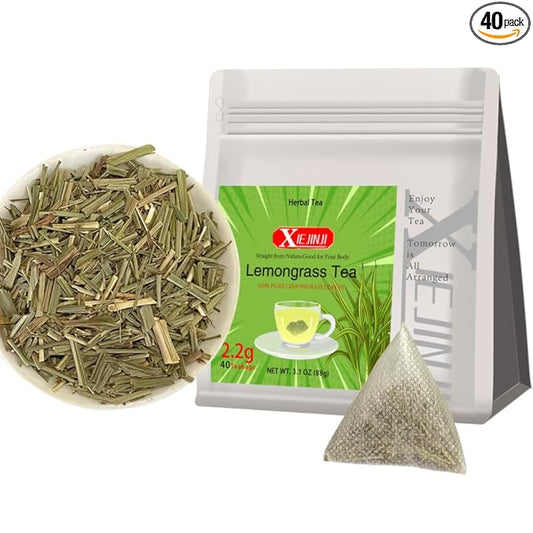 XIEJINJI Lemongrass Tea Bags, 40 Count - Premium Natural Lemongrass Herbal Tea, Caffeine-Free & Non-GMO, Supports Digestion & Relaxation