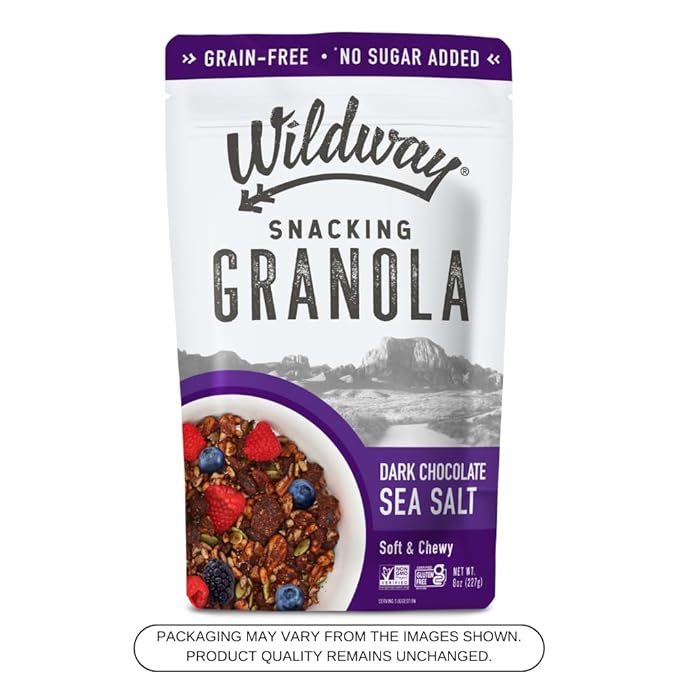 Wildway Keto Granola | Dark Chocolate Sea Salt | Grain-Free Certified Gluten-Free Cereal | Vegan, Low Carb | No Sugar Added | Paleo-Friendly, Non-GMO Fruit & Nut Clusters | Nutrient-Rich | 8oz, 3 Pack